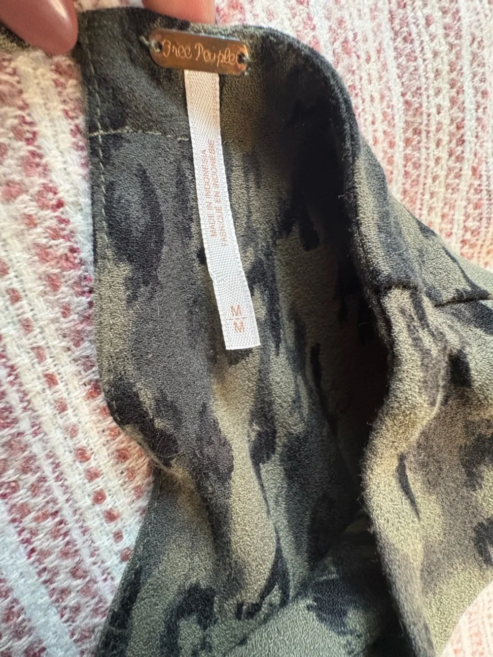 Free People Fake Love Mini Dress Green Leopard Print Open Back Pockets Size M